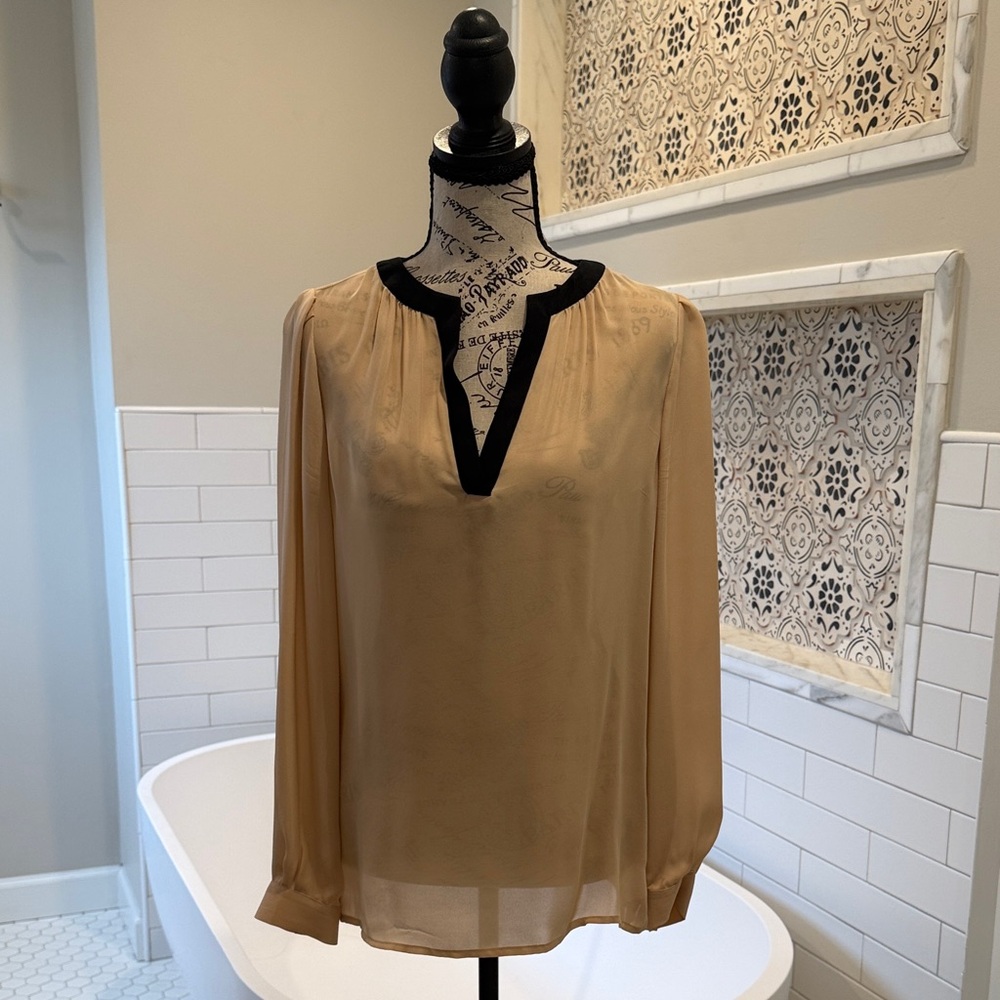Joie Beige Blouse with Black Accents